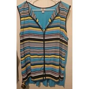 Worthington Top Size XL Womens Satin Striped Sleeveless Pullover Multicolor